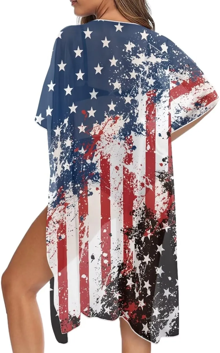 Women's Loose Sheer Swimwear Cover Up Kimono Cardigan Short Sleeve Beachwear Bathing Suit Bikini