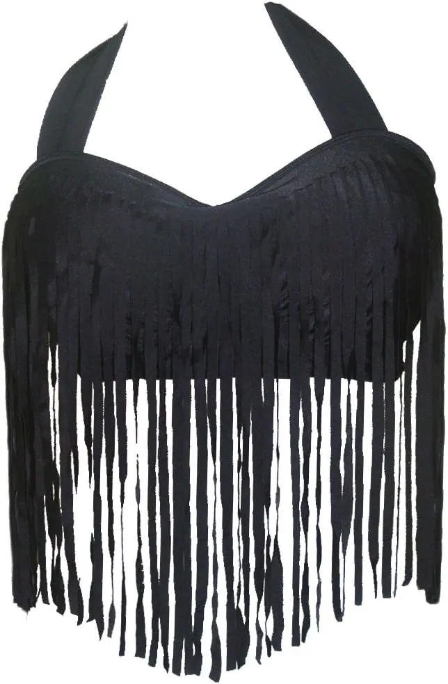 Womens Plus Size High Waist Fringe Swimwear Two Piece Swimsuit