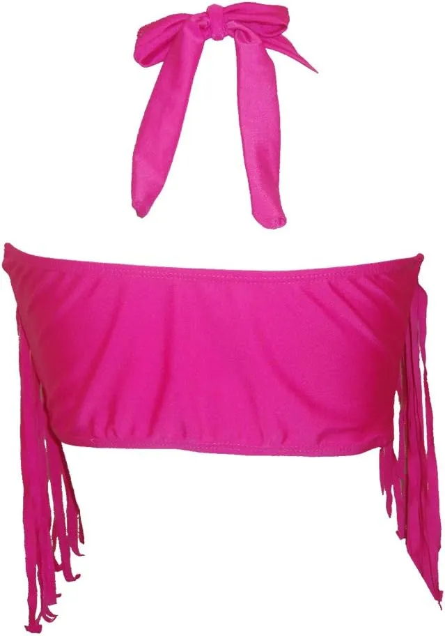 Womens Plus Size High Waist Fringe Swimwear Two Piece Swimsuit