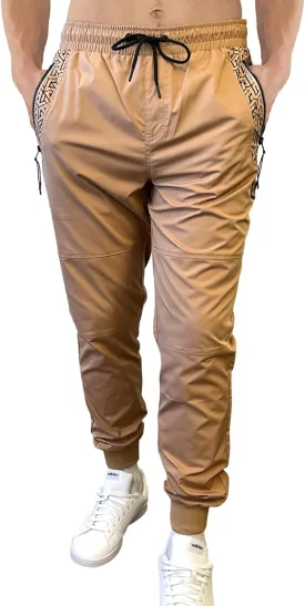 WT02 Men's Quick Dry Tech Woven Nylon Jogger Pants, Monogram Print, Lightweight, Water Resistant