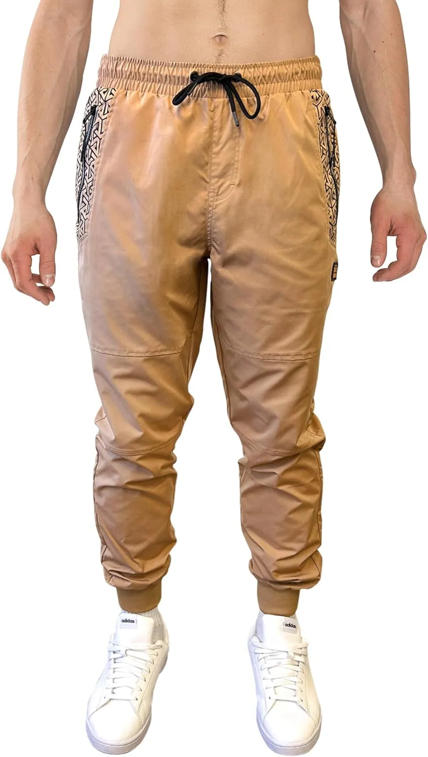 WT02 Men's Quick Dry Tech Woven Nylon Jogger Pants, Monogram Print, Lightweight, Water Resistant